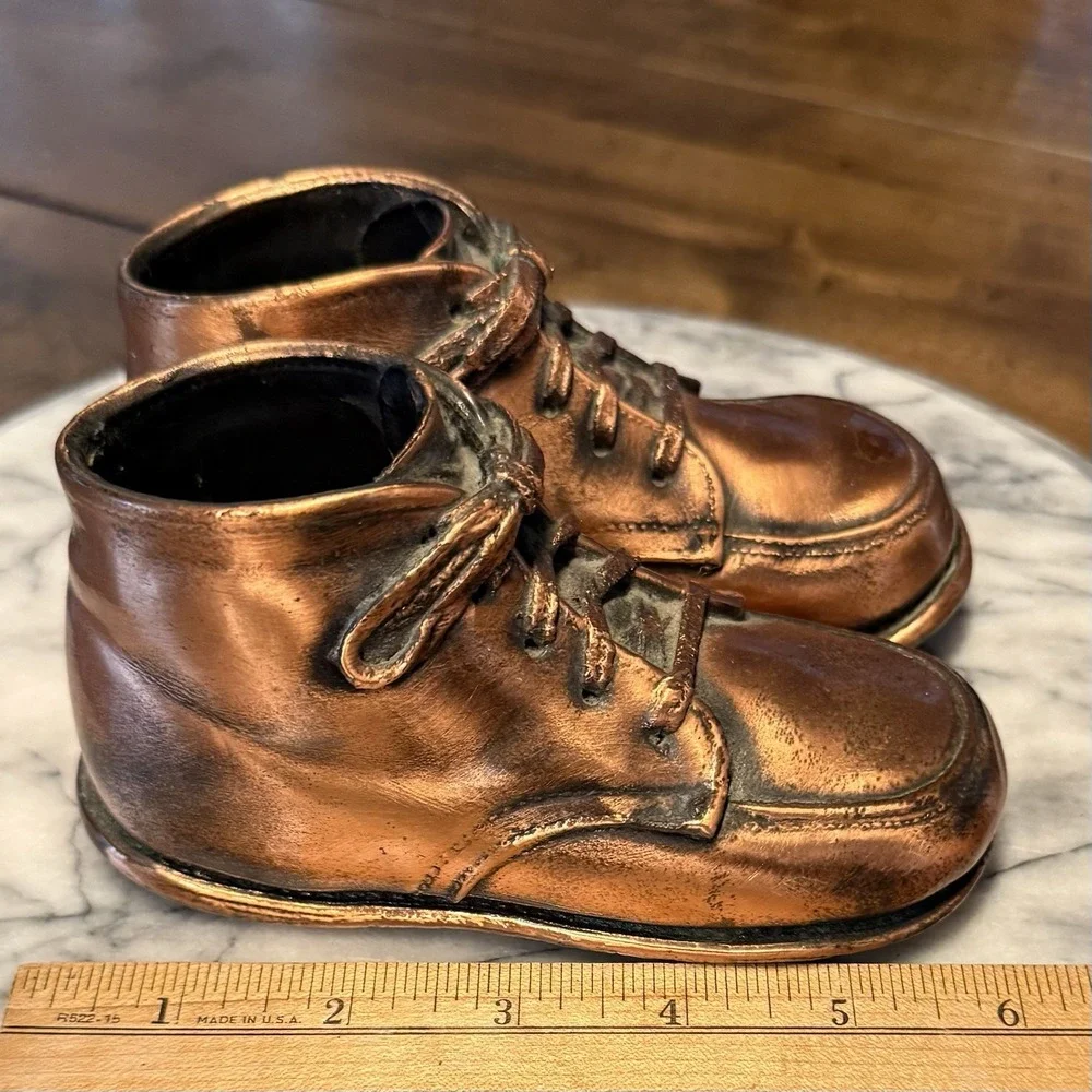 2 Pair VTG 50s MCM Bronze Coated Leather Copper Baby Toddler Shoes Laces